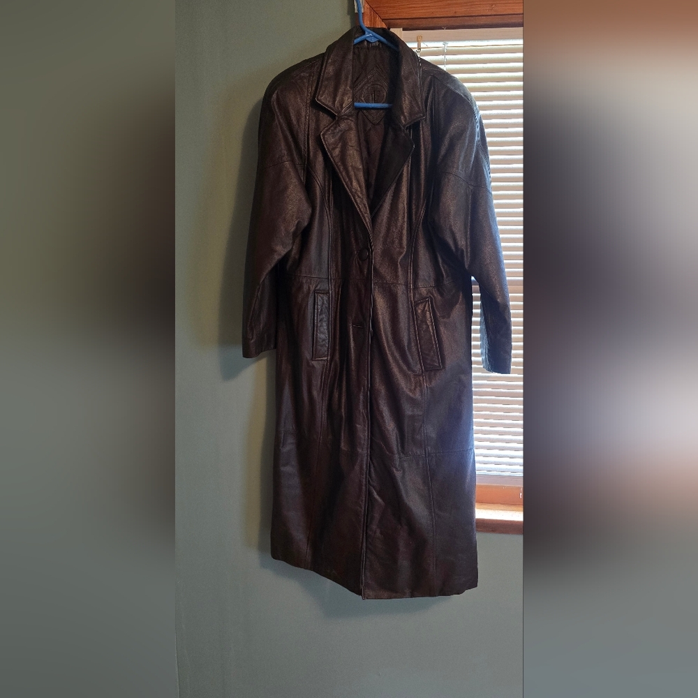 Vintage Brown Leather Trench Coat